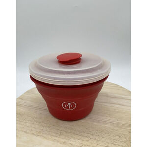 Pampered Chef Red Silicone Microwave Popcorn Popper Collapsible‎ Vented Lid